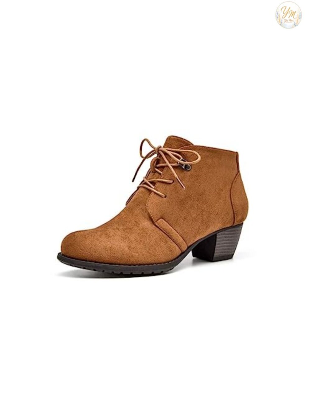Women's Ankle Boots Faux Suede Lace-Up Low Heel Dress Booties Side Zip